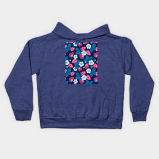 Pink strawberries on blue Kids Hoodie